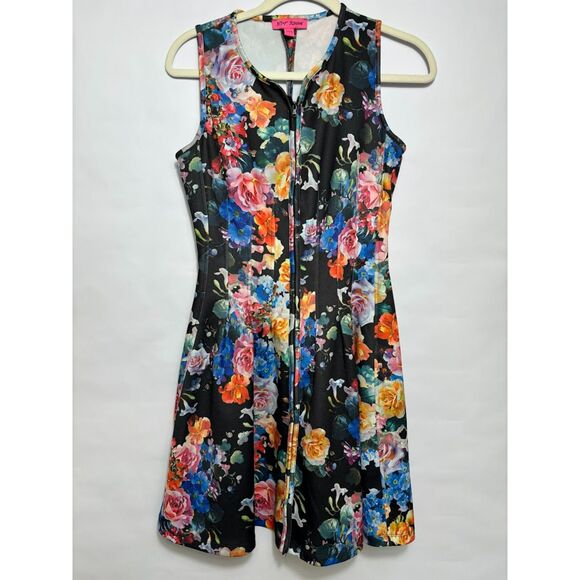 Betsey Johnson Scuba Fit and Flare Dress Floral Maximalist Black size 2 Small - Picture 2 of 4